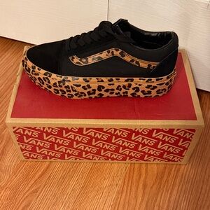 Vans Black Canvas Old Skool with Leopard Platform